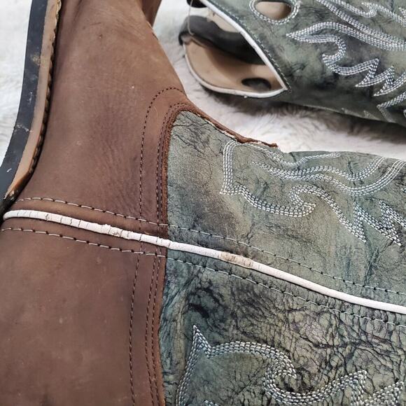 Old West Cowgirl Turquoise Stitched Flame Brown Leather Western Boot Woman 6.5 D - Picture 7 of 13